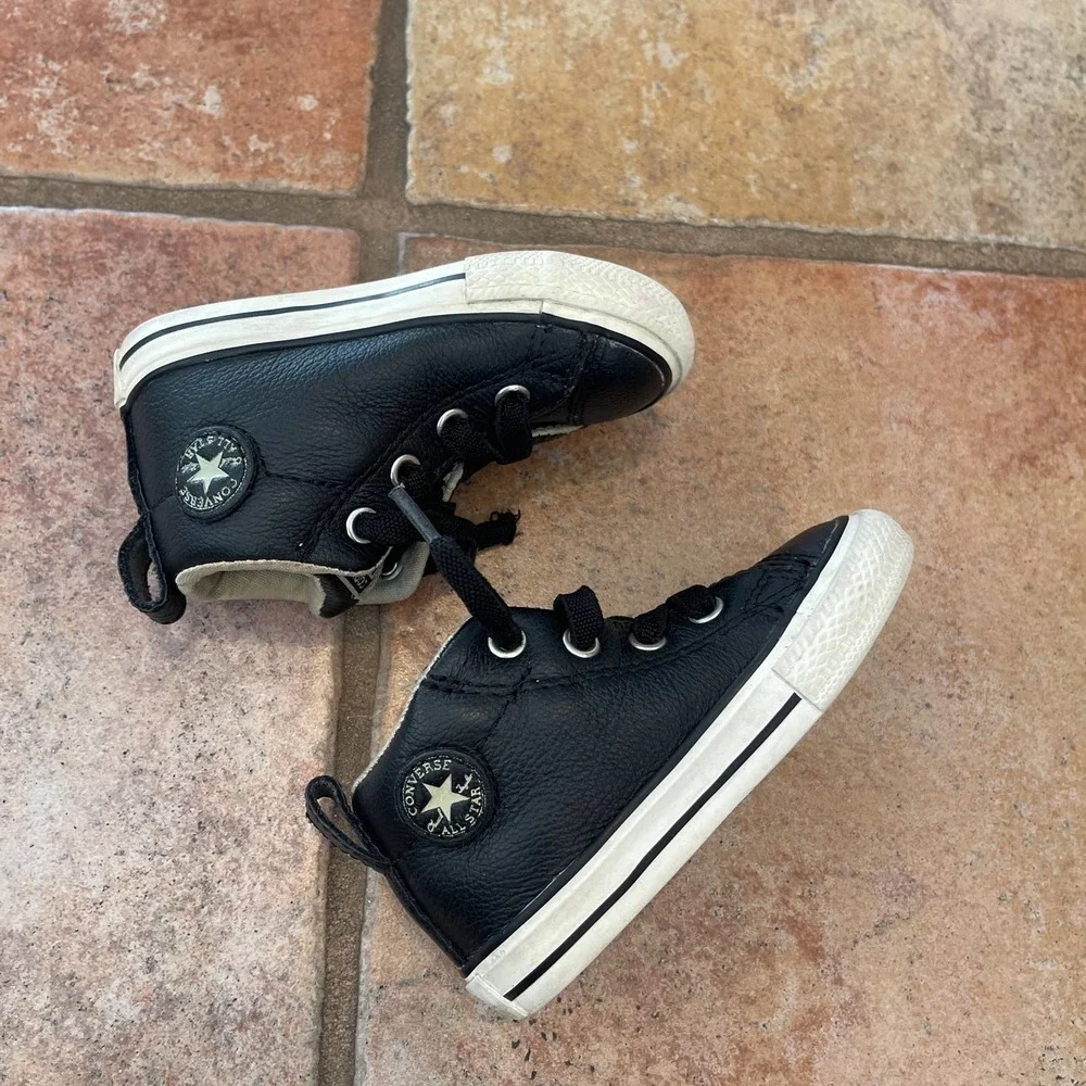 Baby converse leather high tops size 5